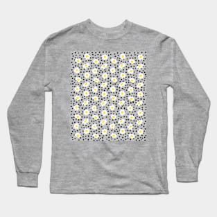 Daisy Ditsy Pattern on Grey with Black Polka Dot Long Sleeve T-Shirt